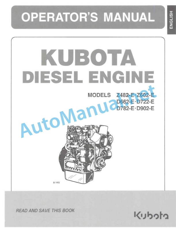 Kubota Z482-E, Z602-E, D662-E, D722-E, D782 Operators Manual PDF