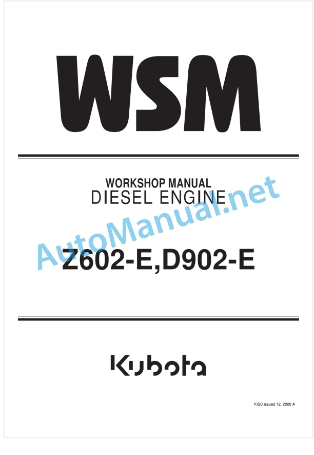 Kubota Z602-E, D902-E Diesel Engine Workshop Manual PDF