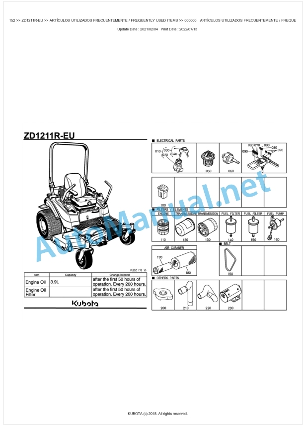 Kubota ZD1211R-EU Parts Manual PDF BKIDA5152 1 Kubota ZD1211R-EU Parts Manual PDF BKIDA5152