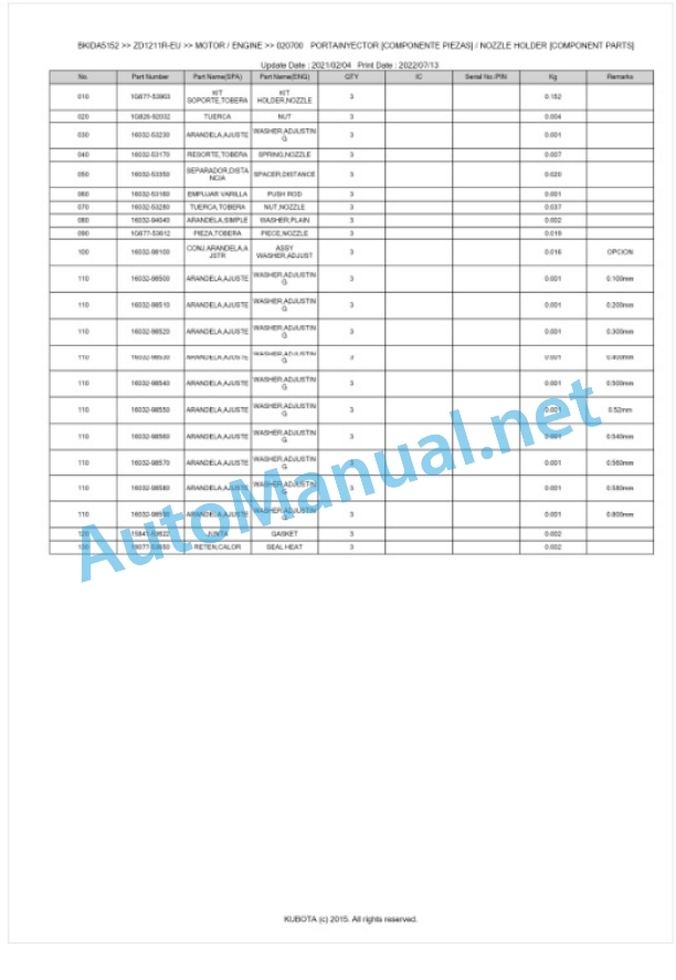 Kubota ZD1211R-EU Parts Manual PDF BKIDA5152 2 Kubota ZD1211R-EU Parts Manual PDF BKIDA5152-2
