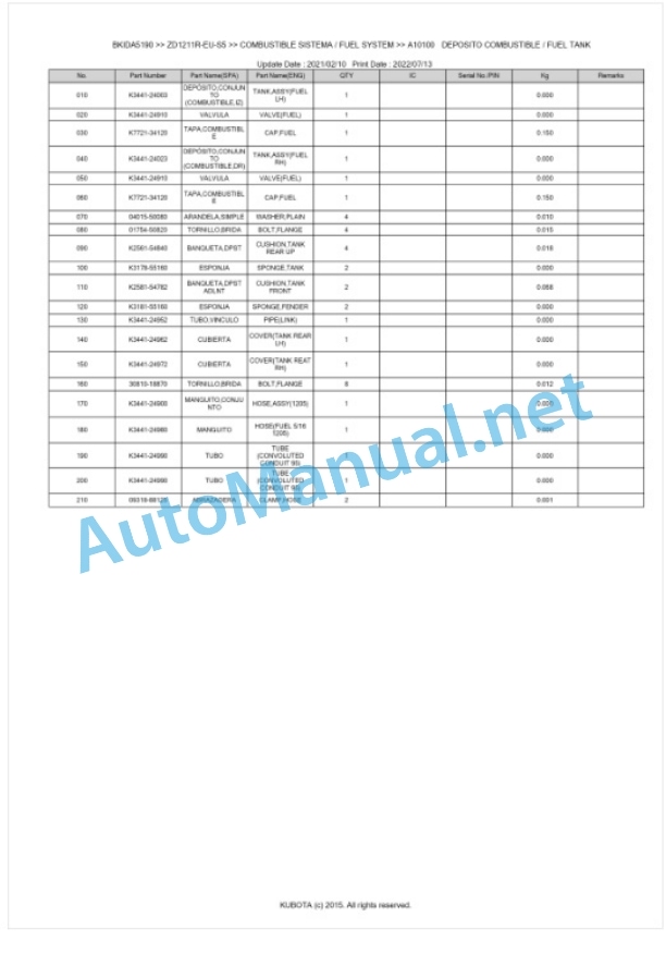 Kubota ZD1211R-EU-S5 Parts Manual PDF BKIDA5190 3 Kubota ZD1211R-EU-S5 Parts Manual PDF BKIDA5190-3