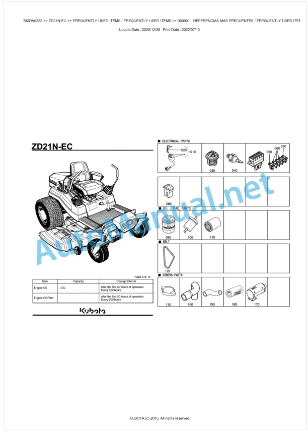 Kubota ZD21N-EC Parts Manual PDF BKIDA0222 1 Kubota ZD21N-EC Parts Manual PDF BKIDA0222
