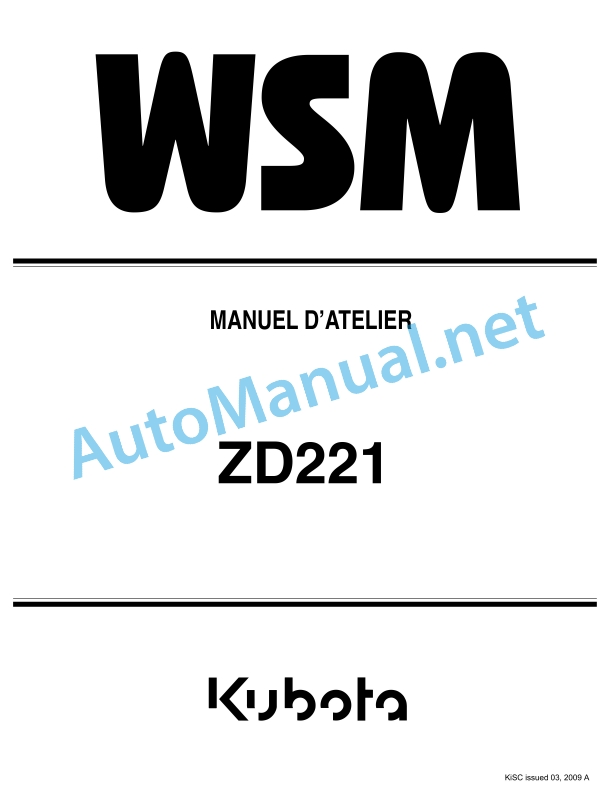 Kubota ZD221 Zero Turn Mower Workshop Manual PDF FR