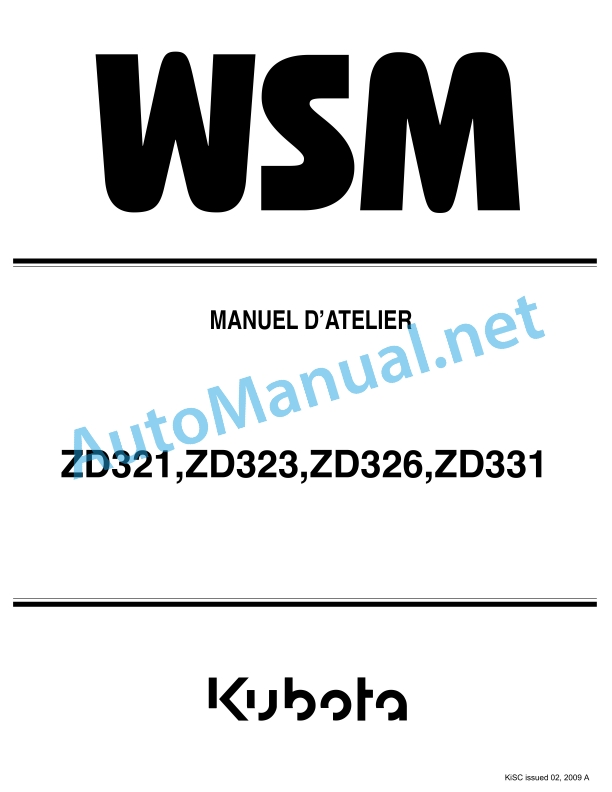 Kubota ZD321, ZD323, ZD326, ZD331 Zero Turn Mower Workshop Manual PDF FR