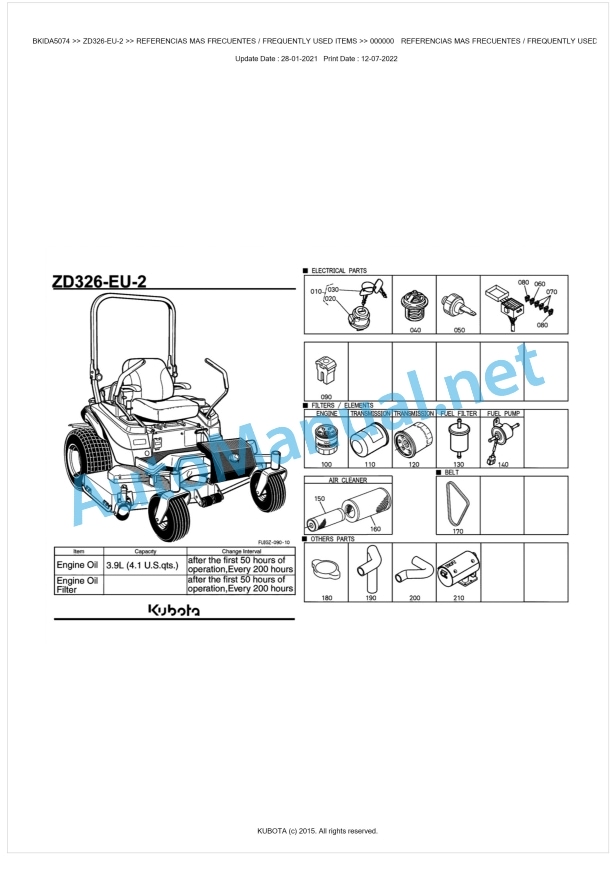 Kubota ZD326-EU-2 Parts Manual PDF BKIDA5074 1 Kubota ZD326-EU-2 Parts Manual PDF BKIDA5074