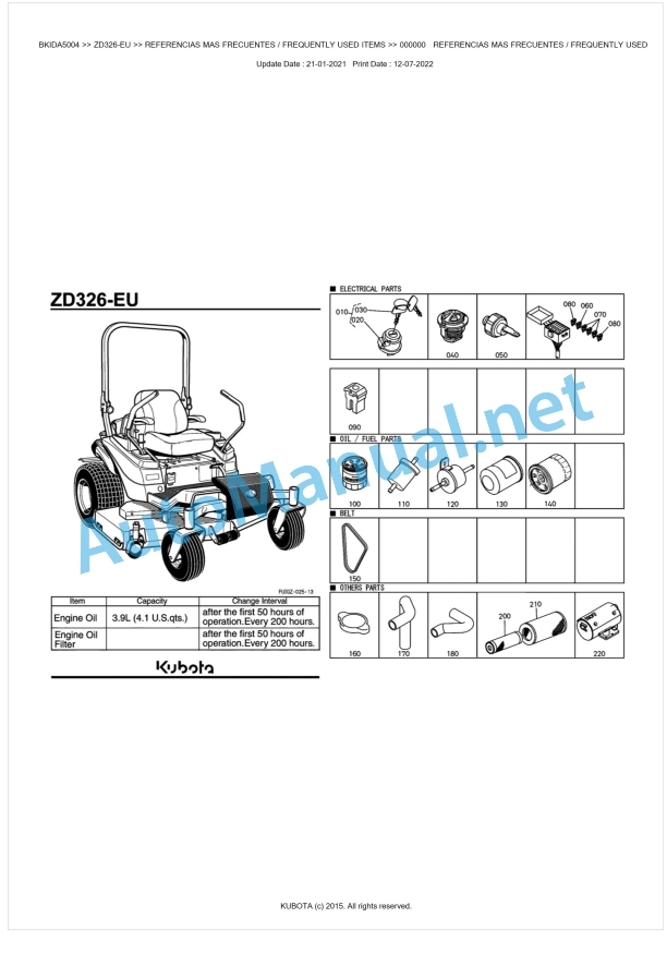 Kubota ZD326-EU Parts Manual PDF BKIDA5004 1 Kubota ZD326-EU Parts Manual PDF BKIDA5004