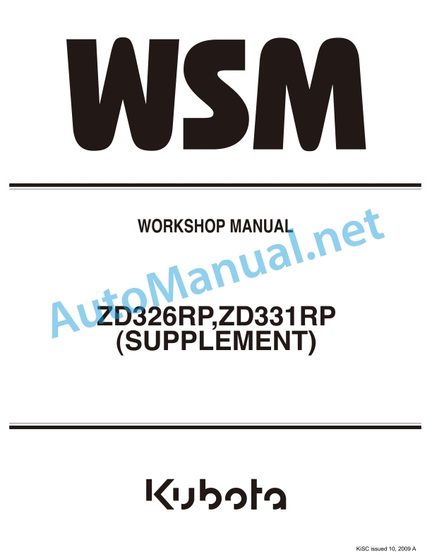 Kubota ZD326RP, ZD331RP Supplement Zero Turn Mower Workshop Manual PDF EN
