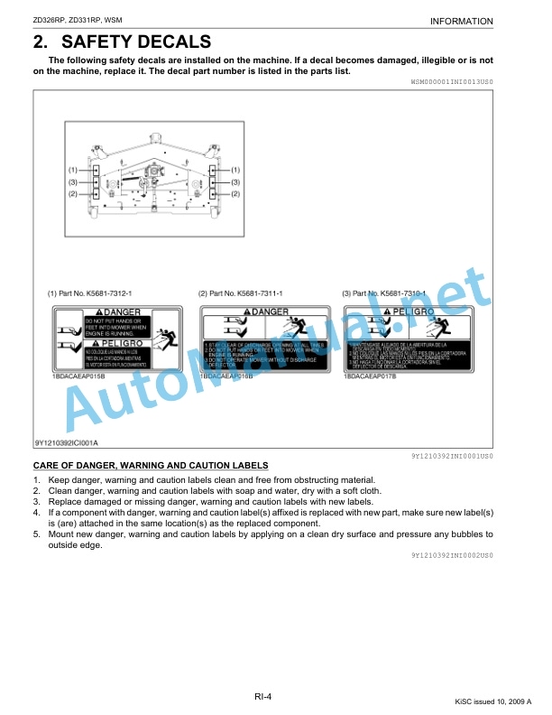 Kubota ZD326RP, ZD331RP Supplement Zero Turn Mower Workshop Manual PDF EN 2 Kubota ZD326RP, ZD331RP Supplement Zero Turn Mower Workshop Manual PDF EN-2