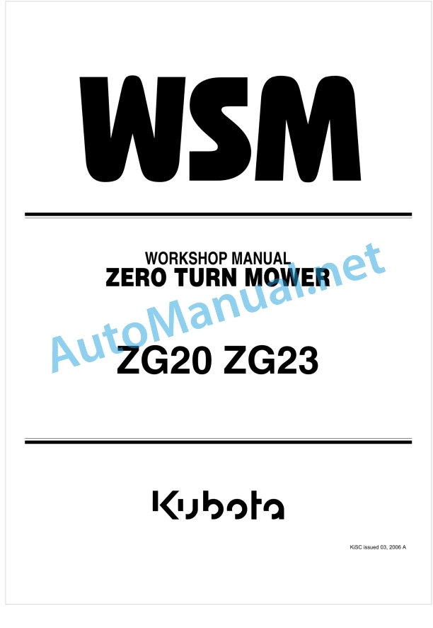Kubota ZG20, ZG23 Zero Turn Mower Workshop Manual PDF 1 Kubota ZG20, ZG23 Zero Turn Mower Workshop Manual PDF