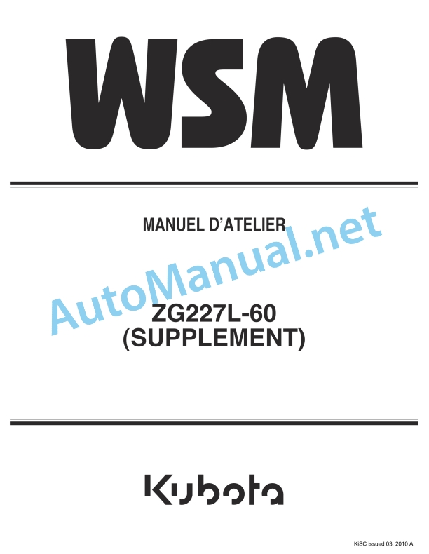 Kubota ZG227L-60 Supplement Workshop Manual PDF