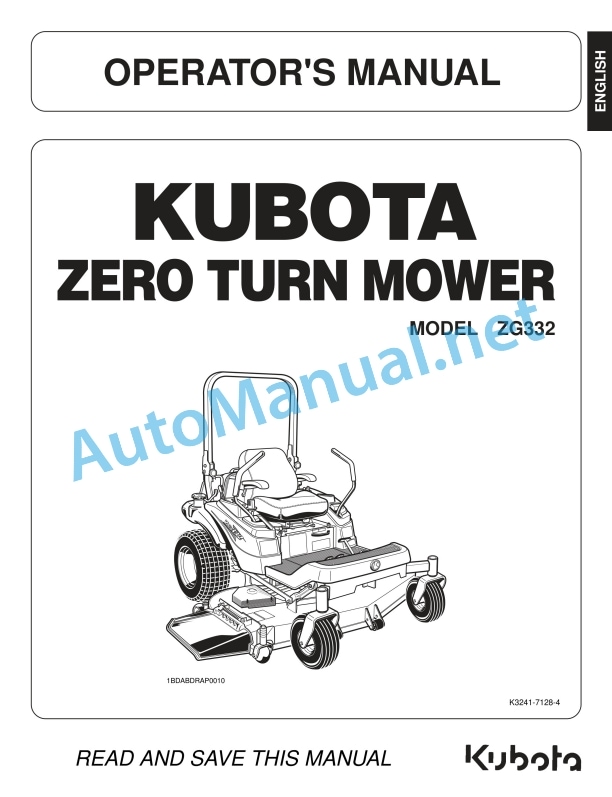 Kubota ZG332 Zero Turn Mower Operators Manual PDF