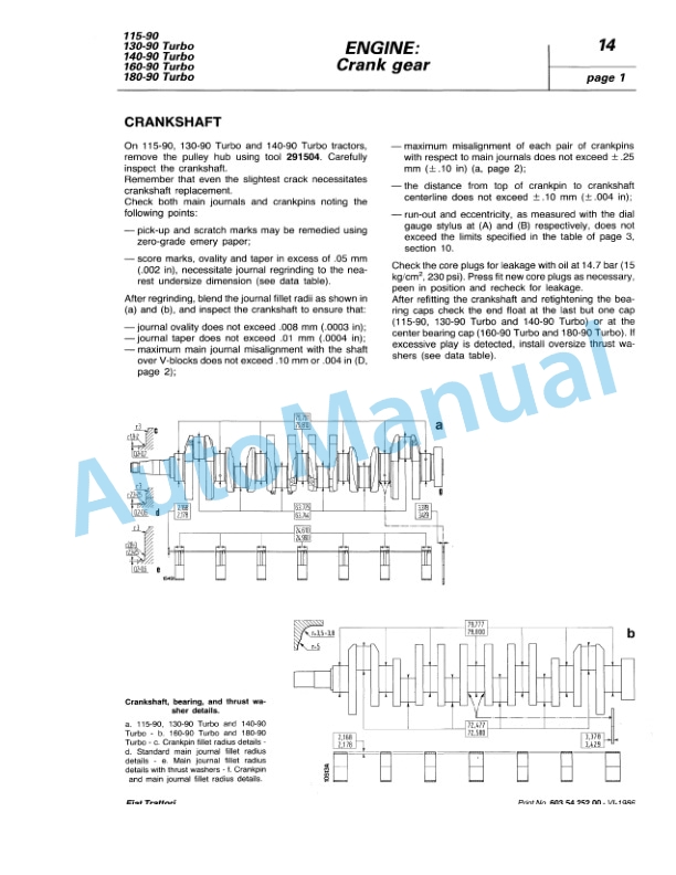 Alternative view of Fiatagri 115-90, 130-90 Turbo, 140-90 Turbo, 160-90 Turbo, 180-90 Turbo Tractor Workshop Manual 06910088
