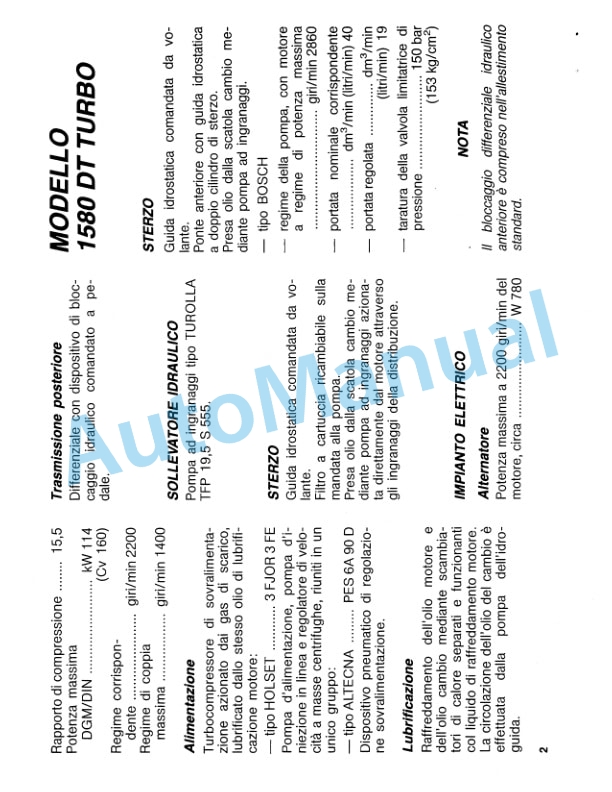 Fiatagri 1580 Turbo Tractor Operation and Maintenance Manual 06910275 2 Fiatagri 1580 Turbo Tractor Operation and Maintenance Manual 06910275-2