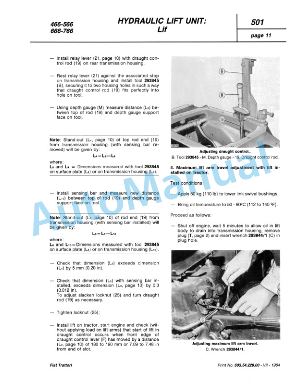 Fiatagri 466-466DT, 566-566DT, 666-666DT, 766-766DT Tractor Workshop Manual 06910067 5 Fiatagri 466-466DT, 566-566DT, 666-666DT, 766-766DT Tractor Workshop Manual 06910067-5