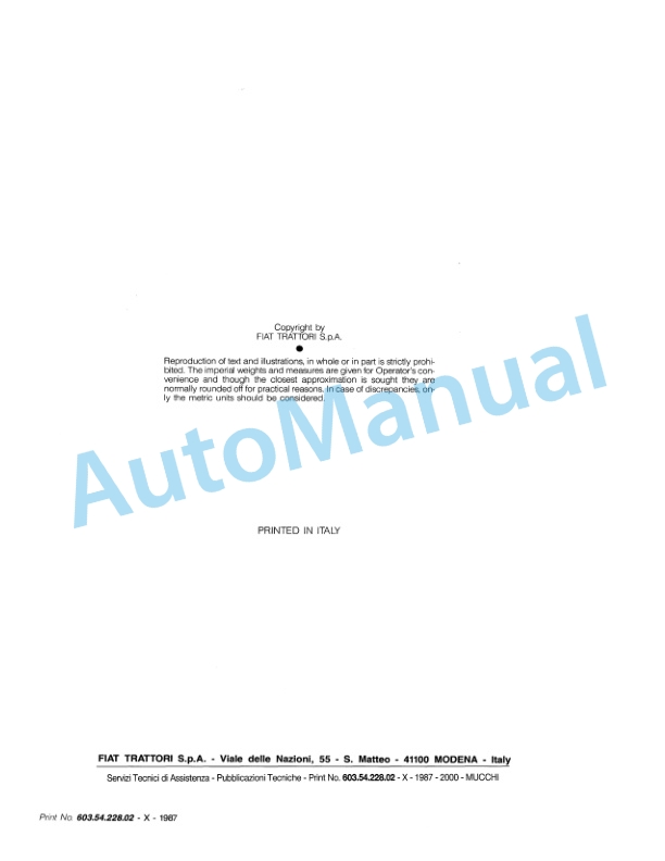Fiatagri 55-66, 55-66DT, 60-66, 60-66DT, 65-66, 65-66DT, 70-66, 70-66DT, 80-66, 80-66DT Tractor Workshop Manual 06910069 5 Fiatagri 55-66, 55-66DT, 60-66, 60-66DT, 65-66, 65-66DT, 70-66, 70-66DT, 80-66, 80-66DT Tractor Workshop Manual 06910069 - Image 5