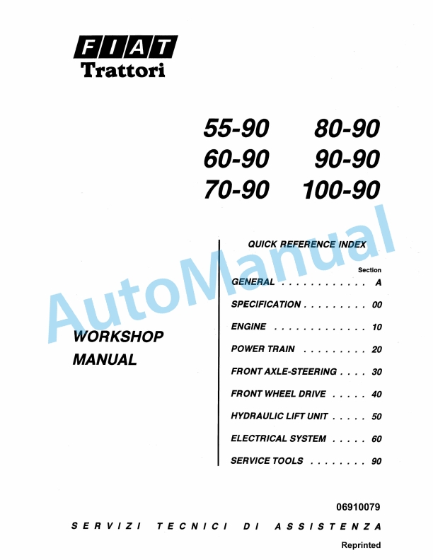 Fiatagri 55-90, 60-90, 70-90, 80-90, 90-90, 100-90 Tractor Workshop Manual 06910079