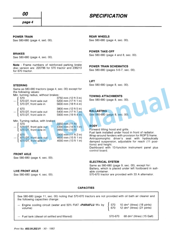 Alternative view of Fiatagri 570, 570DT, 670, 670DT Tractor Workshop Manual 06910055