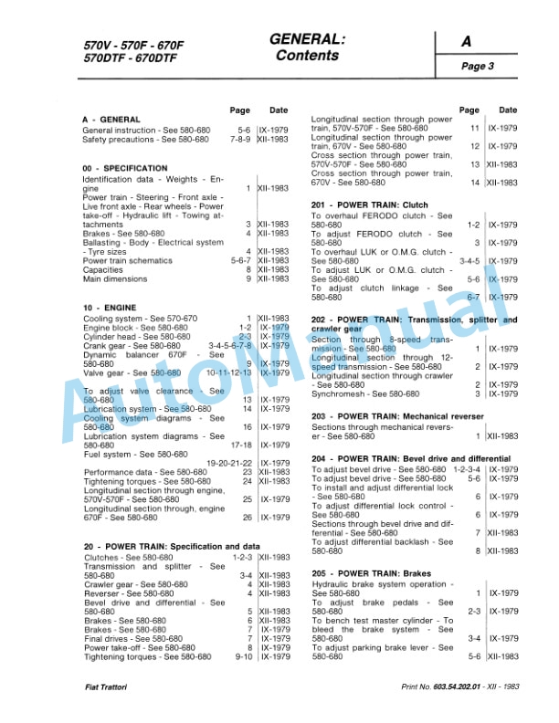 Fiatagri 570, 570DT, 670, 670DT Tractor Workshop Manual 06910055 - Image 3