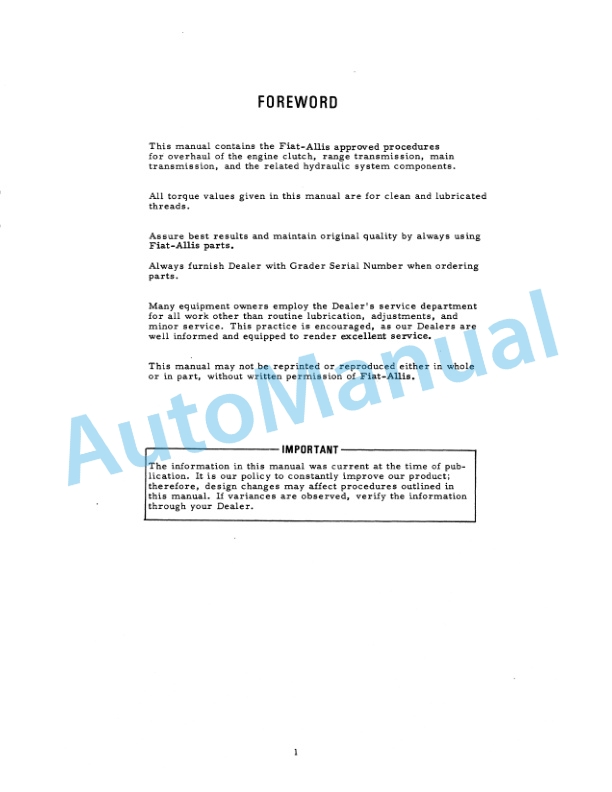 Fiatallis 100C, 150C, 200C Motor Grader Service Manual 70697310 3 Fiatallis 100C, 150C, 200C Motor Grader Service Manual 70697310 - Image 3