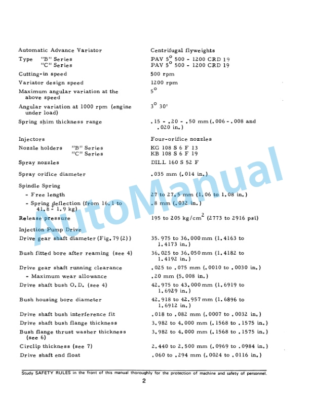Fiatallis 14B, 14C, 14CTA, 14CLGP, FL14B, FL14C Fuel Injection Pump Service Manual 73132417 3 Fiatallis 14B, 14C, 14CTA, 14CLGP, FL14B, FL14C Fuel Injection Pump Service Manual 73132417 - Image 3