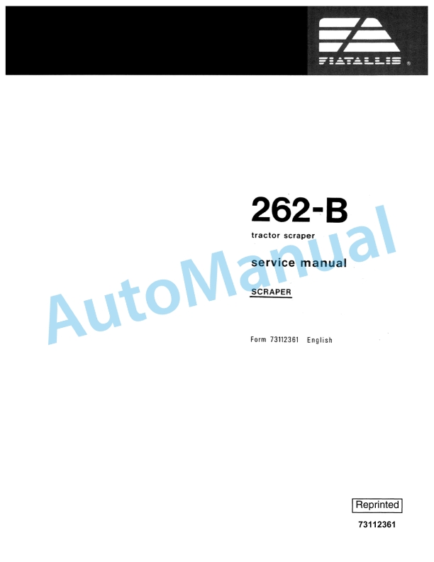 Fiatallis 262B Tractor Scraper Service Manual 73112361