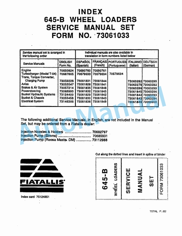 Fiatallis 645 Wheel Loader Service Manual 73061033