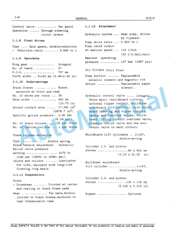 Fiatallis 8, 8B Crawler Dozer Service Manual 60406223 2 Fiatallis 8, 8B Crawler Dozer Service Manual 60406223-2