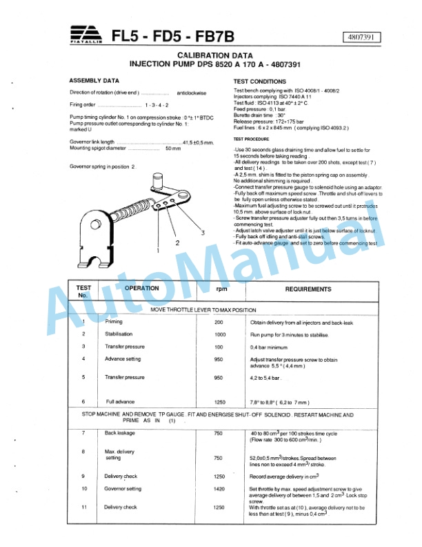 Fiatallis Calibration Data Fuel Injection Pump Service Manual 60407047 4 Fiatallis Calibration Data Fuel Injection Pump Service Manual 60407047-4