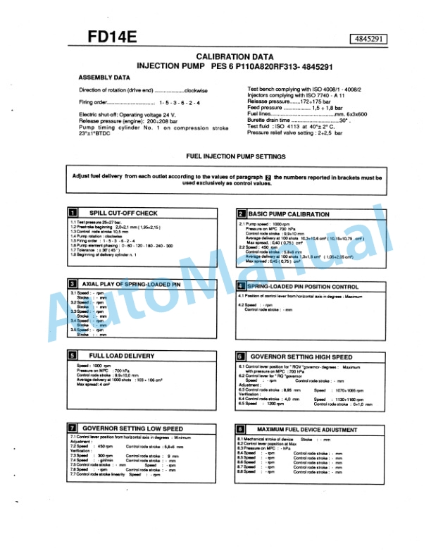 Fiatallis Calibration Data Fuel Injection Pump Service Manual 60407047 5 Fiatallis Calibration Data Fuel Injection Pump Service Manual 60407047-5