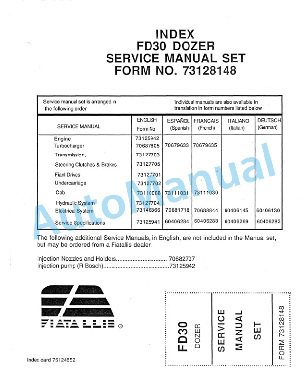 Fiatallis FD30 Dozer Service Manual 73128148 4 Fiatallis FD30 Dozer Service Manual 73128148-4