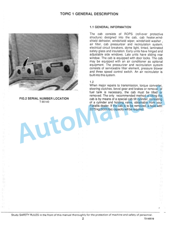 Alternative view of Fiatallis FD40 Crawler Tractor Service Manual 73149519