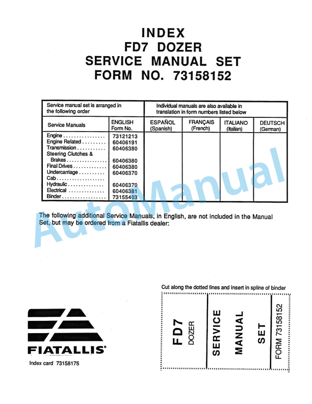 Fiatallis FD7 Dozer Service Manual 73158152