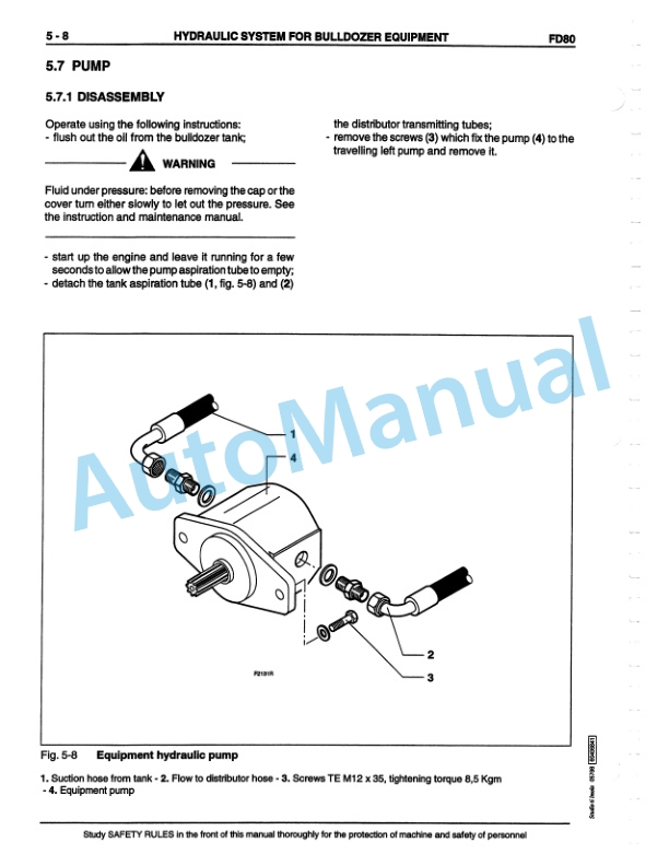 Fiatallis FD80 Hydrostatic Crawler Dozer Service Manual 60406841 5 Fiatallis FD80 Hydrostatic Crawler Dozer Service Manual 60406841-5