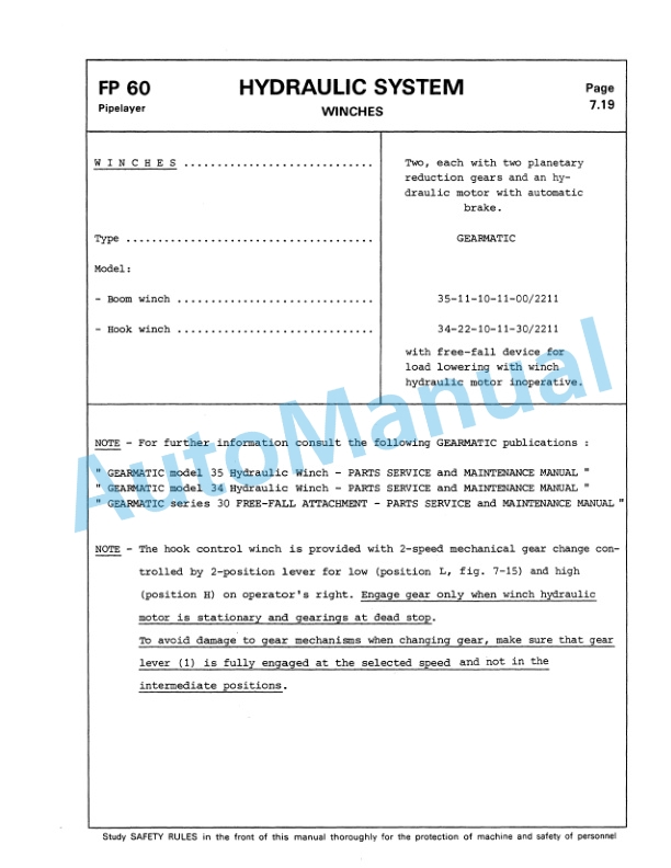 Fiatallis FP60 Pipelayer Service Manual 60406271 4 Fiatallis FP60 Pipelayer Service Manual 60406271-4