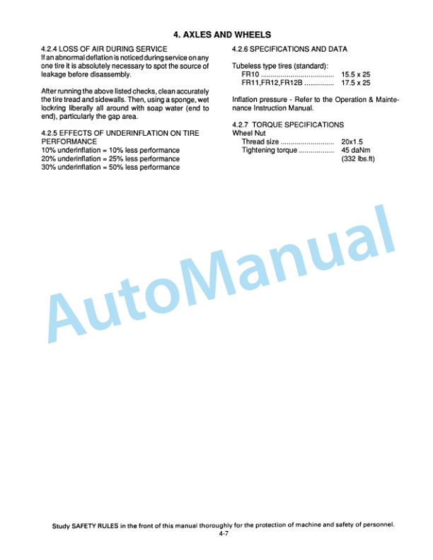 Fiatallis FR10, FR11, FR12, FR12B Wheel Loader Service Manual 73158237 3 Fiatallis FR10, FR11, FR12, FR12B Wheel Loader Service Manual 73158237-3