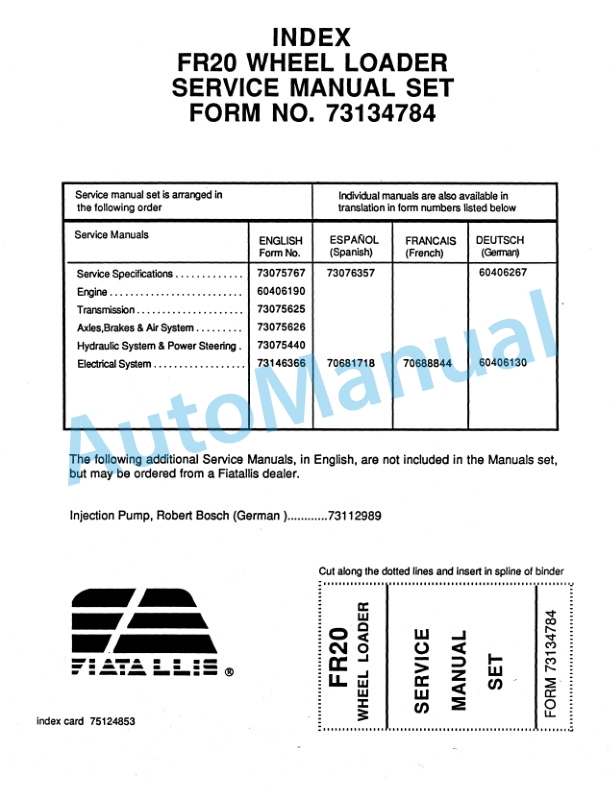 Fiatallis FR20 Wheel Loader Service Manual 73134784 4 Fiatallis FR20 Wheel Loader Service Manual 73134784-4