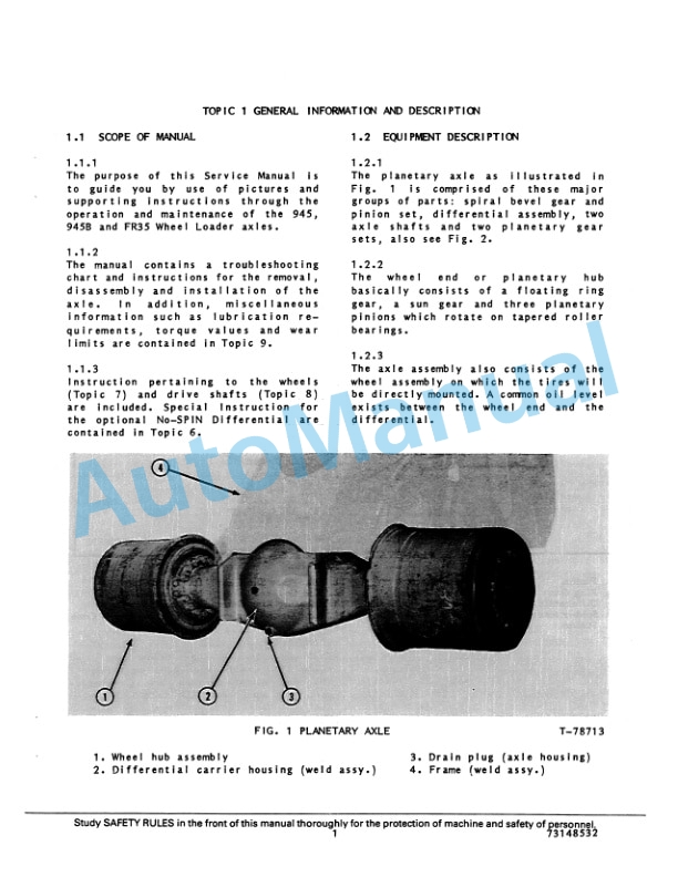Alternative view of Fiatallis FR35, 945B, 945 Wheel Loader Service Manual 73148532