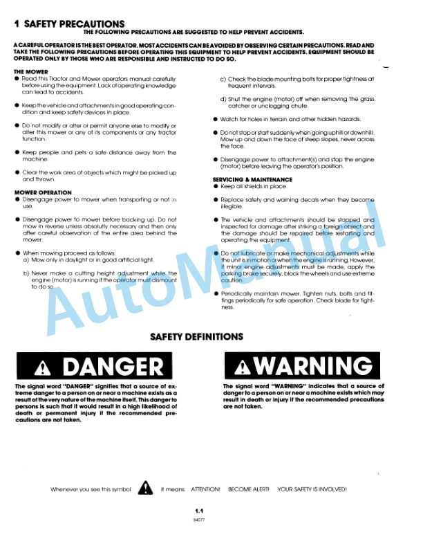 Ford New Holland 09GN3698 42in Mower Attachment Operation and Maintenance Manual 42641029-2