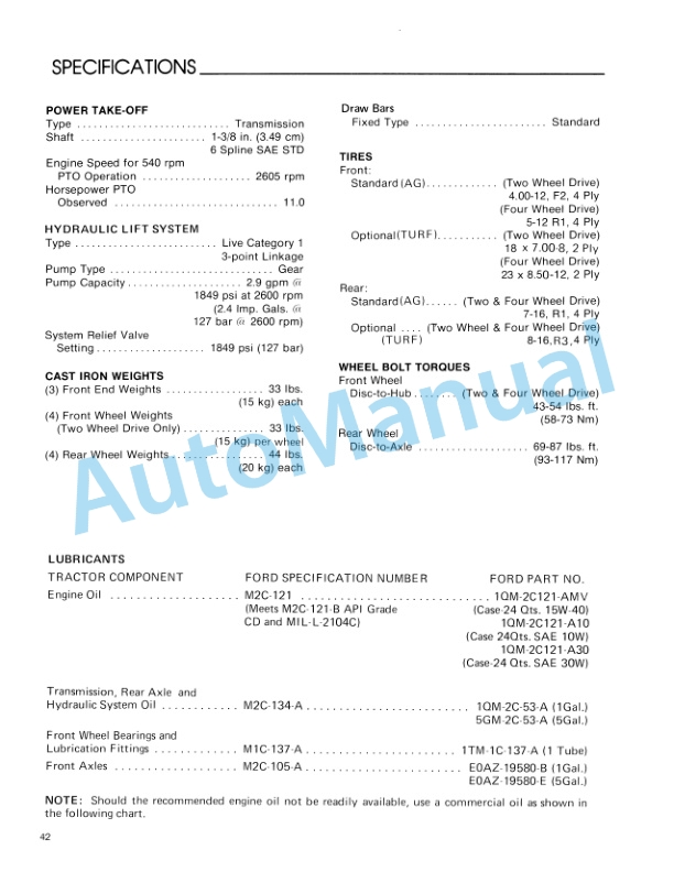 Ford New Holland 1100 Tractor Operation and Maintenance Manual 42110012-5