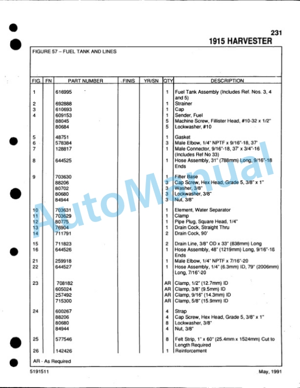 Ford New Holland 1915 Forage Harvester Service Parts Catalogue 5191511-4