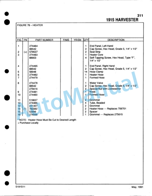 Ford New Holland 1915 Forage Harvester Service Parts Catalogue 5191511-5