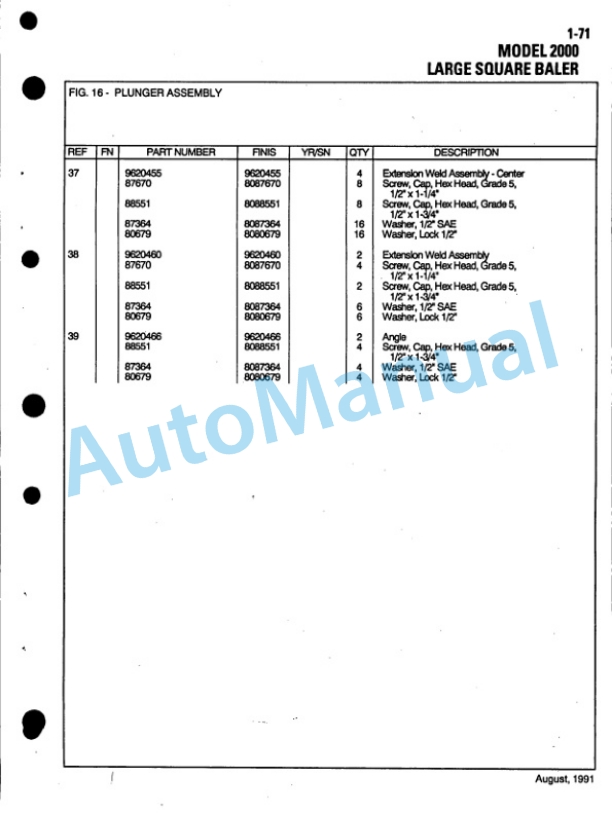 Ford New Holland 2000 Large Square Baler, 2010 Bale Accumulator Service Parts Catalogue 5200023-3