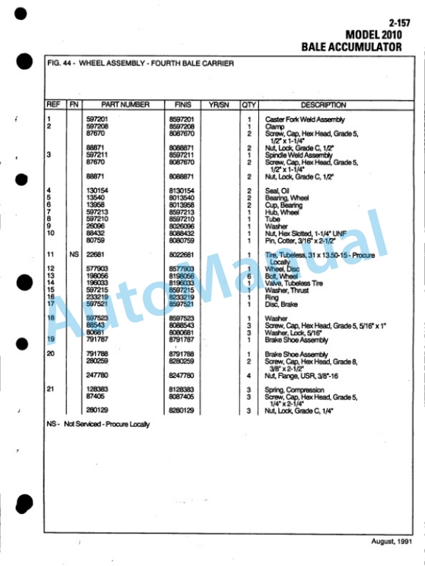 Ford New Holland 2000 Large Square Baler, 2010 Bale Accumulator Service Parts Catalogue 5200023-5