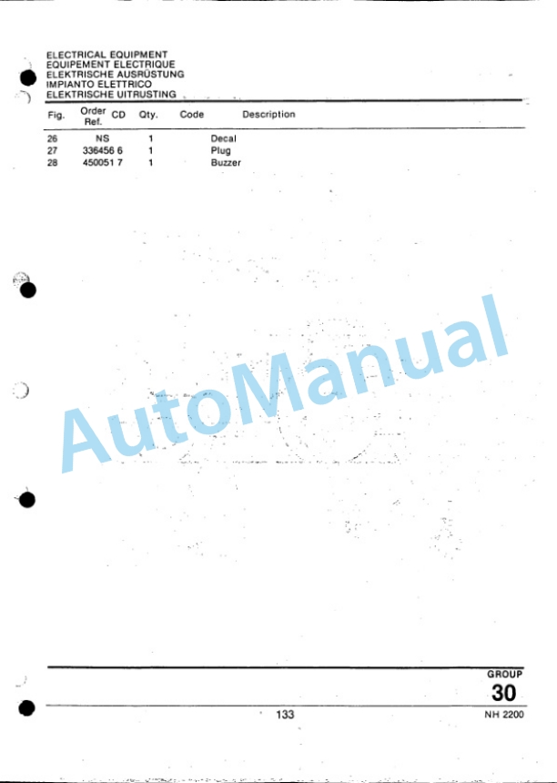 Ford New Holland 2200 Forage Harvester Service Parts Catalogue 4971019-3