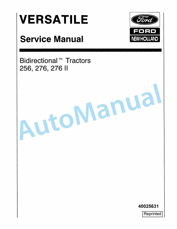 Ford New Holland 256, 276, 276 II Bidirectional Tractor Service Manual 40025631