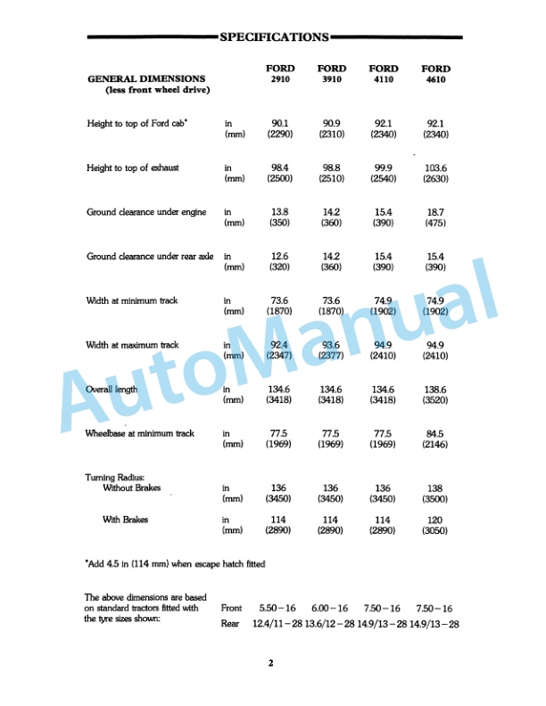 Ford New Holland 2910, 3910, 4110, 4610 II Tractor Operation and Maintenance Manual 42291040 5 Ford New Holland 2910, 3910, 4110, 4610 II Tractor Operation and Maintenance Manual 42291040-5