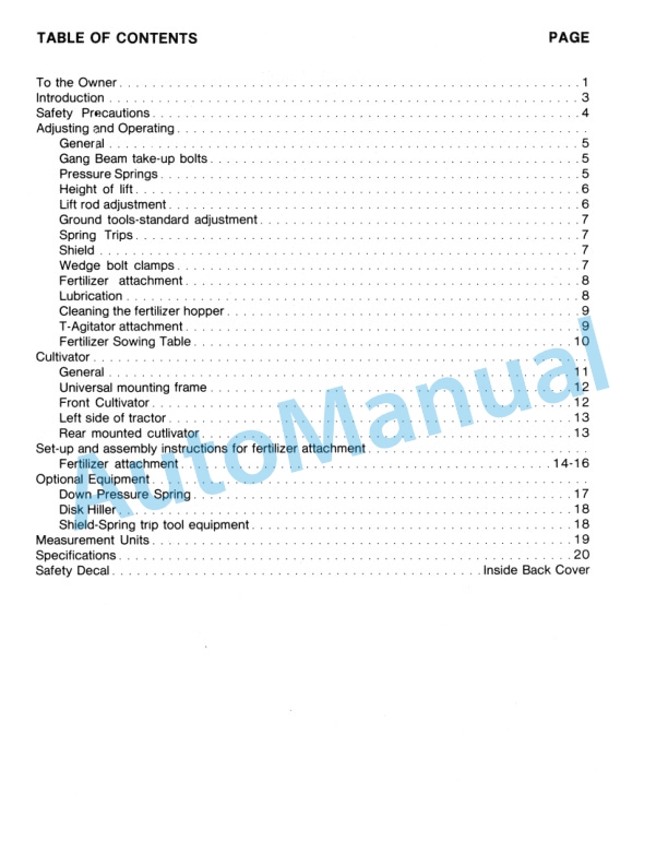 Ford New Holland 417 Series Cultivator Operation and Maintenance Manual 42041720-2