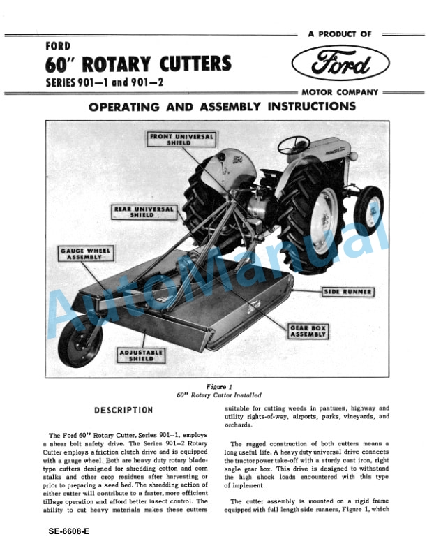 Ford New Holland 60in Rotary Cutter Operating and Assembly Instruction SE-6608-E 2 Ford New Holland 60in Rotary Cutter Operating and Assembly Instruction SE-6608-E-2