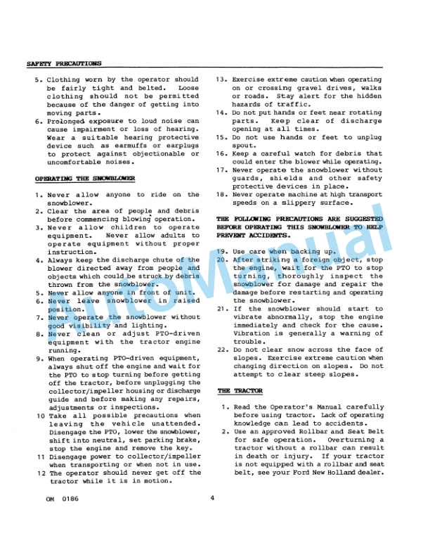 Ford New Holland 715C Series Rear Mounted Two Stage Snowblower Operation and Maintenance Manual 42648010-2