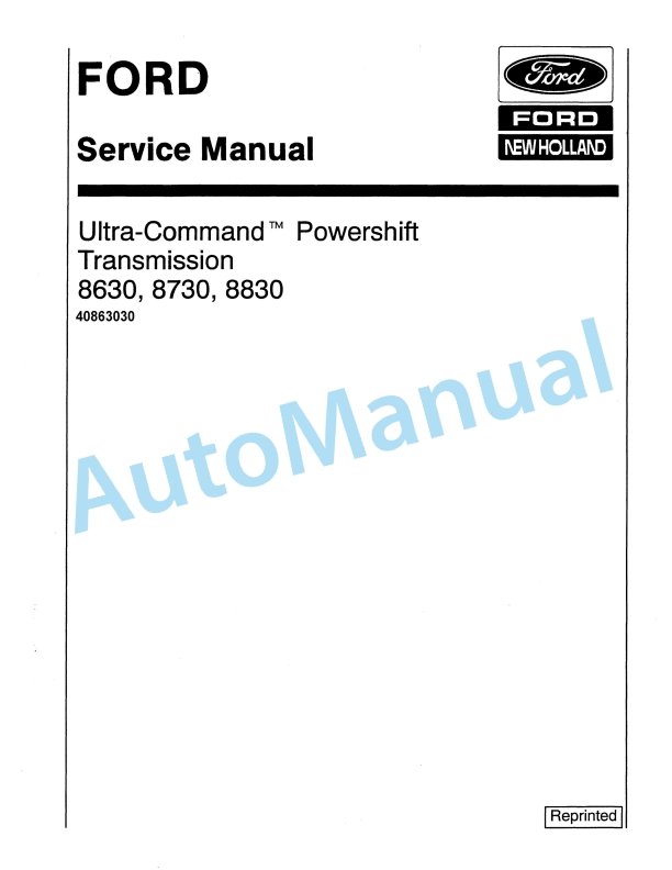 Ford New Holland 8630, 8730, 8830 Ultra-Command Powershift Transmission Service Manual 40863030